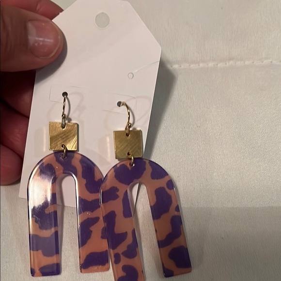 Purple and Tan Geometric Earrings - Picture 1 of 4